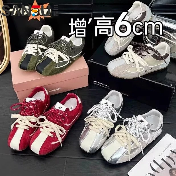6cm内增高德训鞋女2025夏季新款双系带运动休闲鞋女阿甘板鞋
