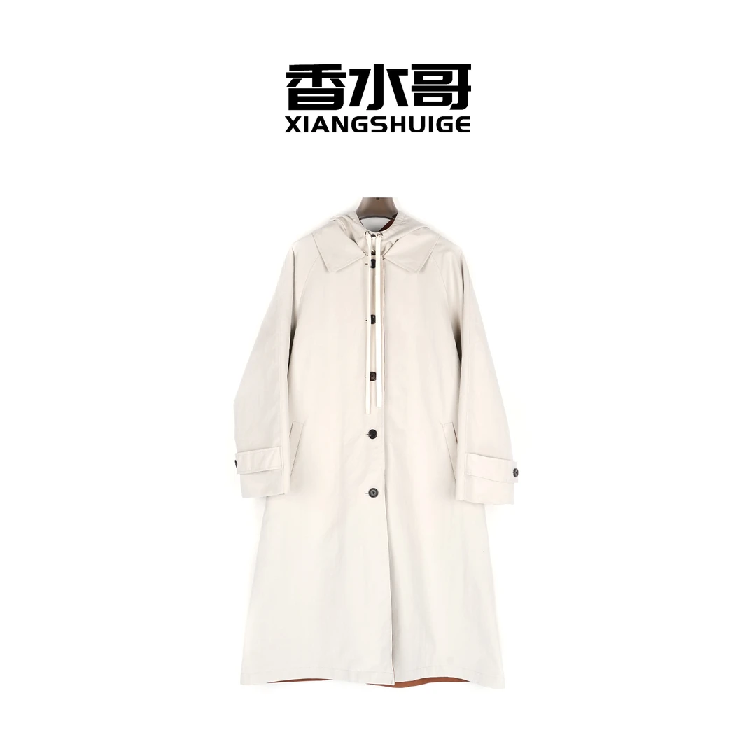 2025新款春季女装休闲连帽长款外套时尚百搭纯色两面穿连帽风衣