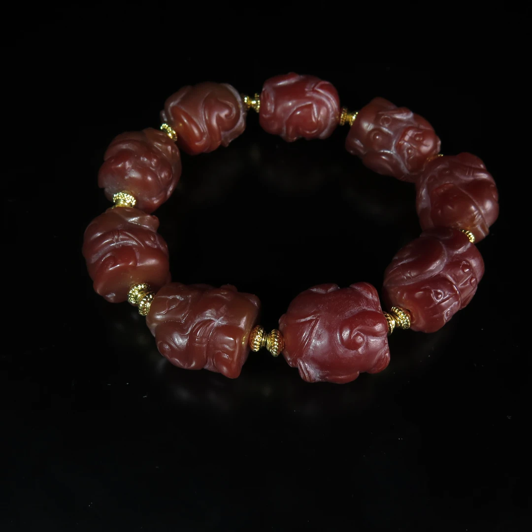 民国玛瑙雕瑞兽串饰/MZ054628/玛瑙/民族文物