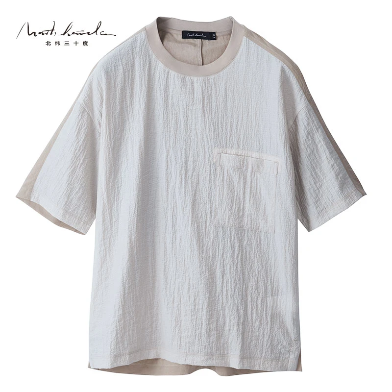 北纬三十度原创设计师男士夏季莱赛尔冰丝薄款休闲圆领宽松T恤