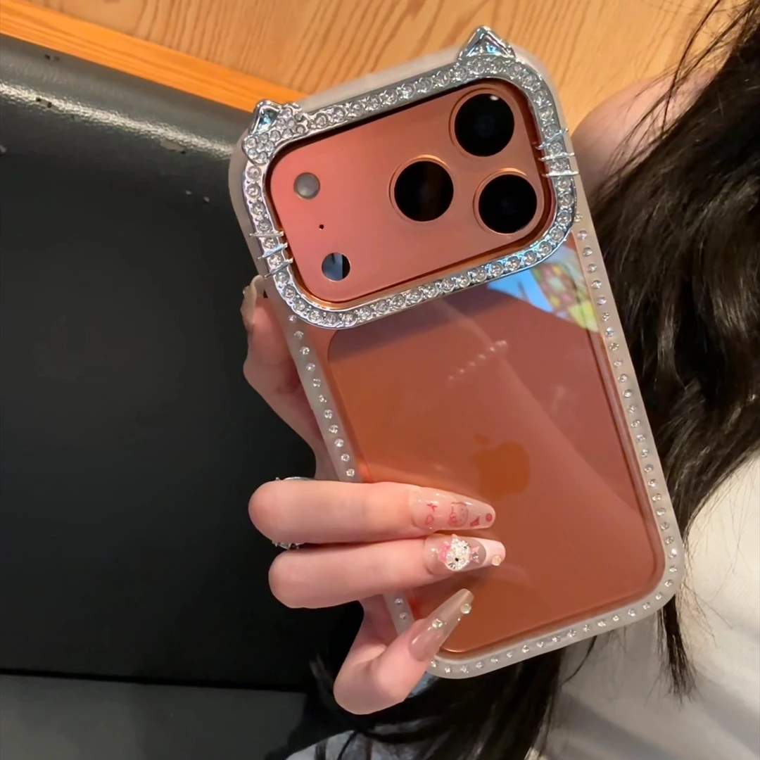 闪钻猫耳朵适用苹果17手机壳iPhone16/15亚克力14高级名媛13防摔