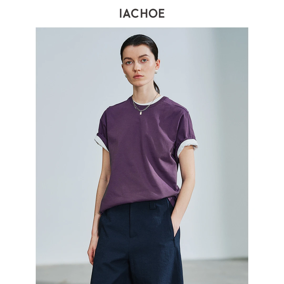 IACHOE蓝紫两色全棉T恤3631501009