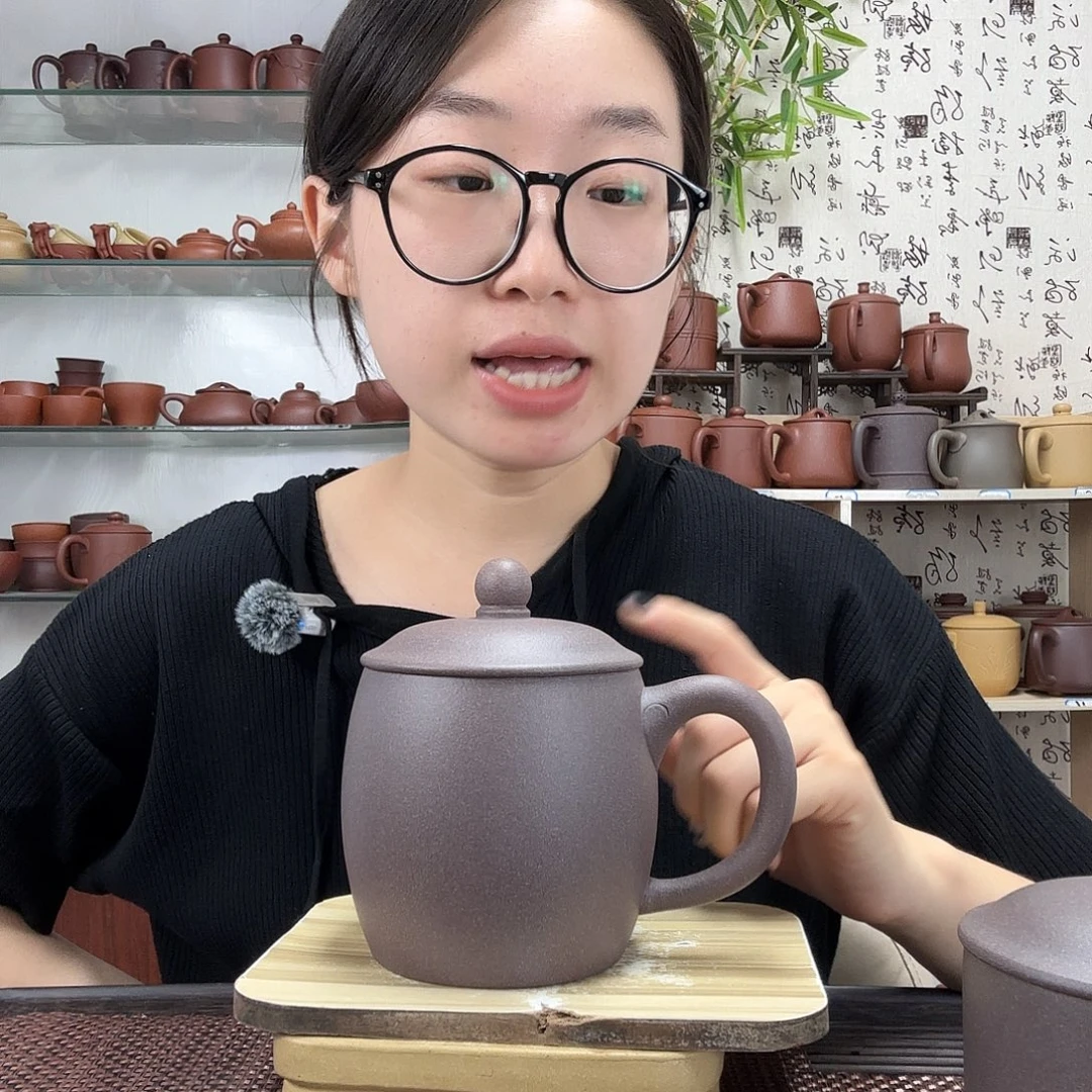 茶壶紫砂鲨皮青秦权办公杯没礼盒600CC肝青色
