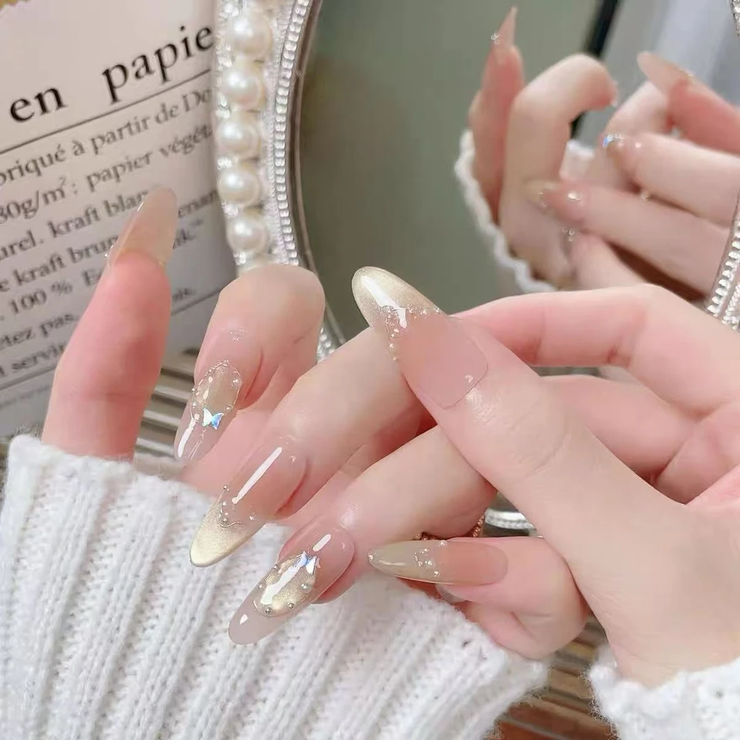 【纸醉金迷】纯手工穿戴甲高级感冰透纯欲蝴蝶猫眼富家千金显白气质