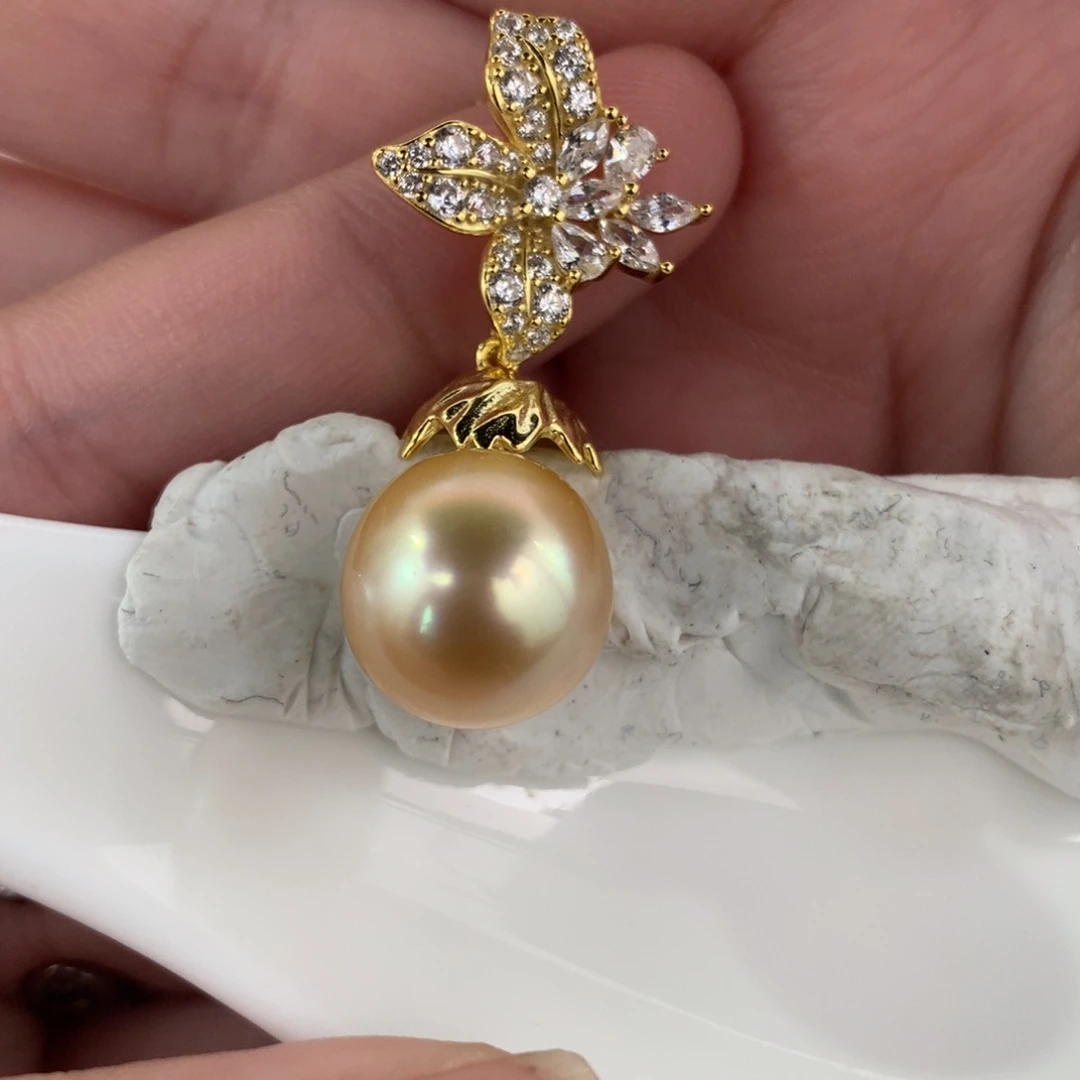 银S925镶嵌吊坠(不含链)定制海水珍珠金珠12-13
