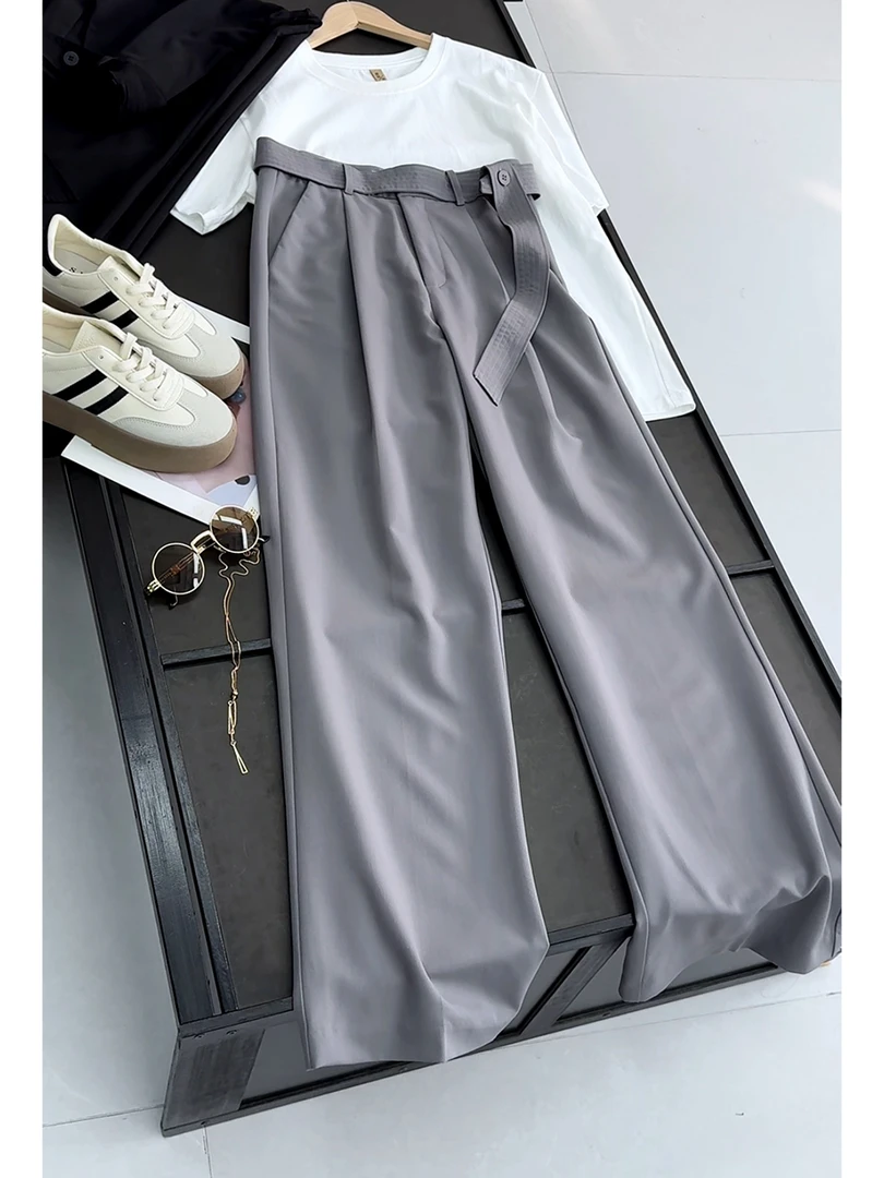 2025年春季高级感通勤风垂感直筒休闲西裤百搭阔腿长裤女
