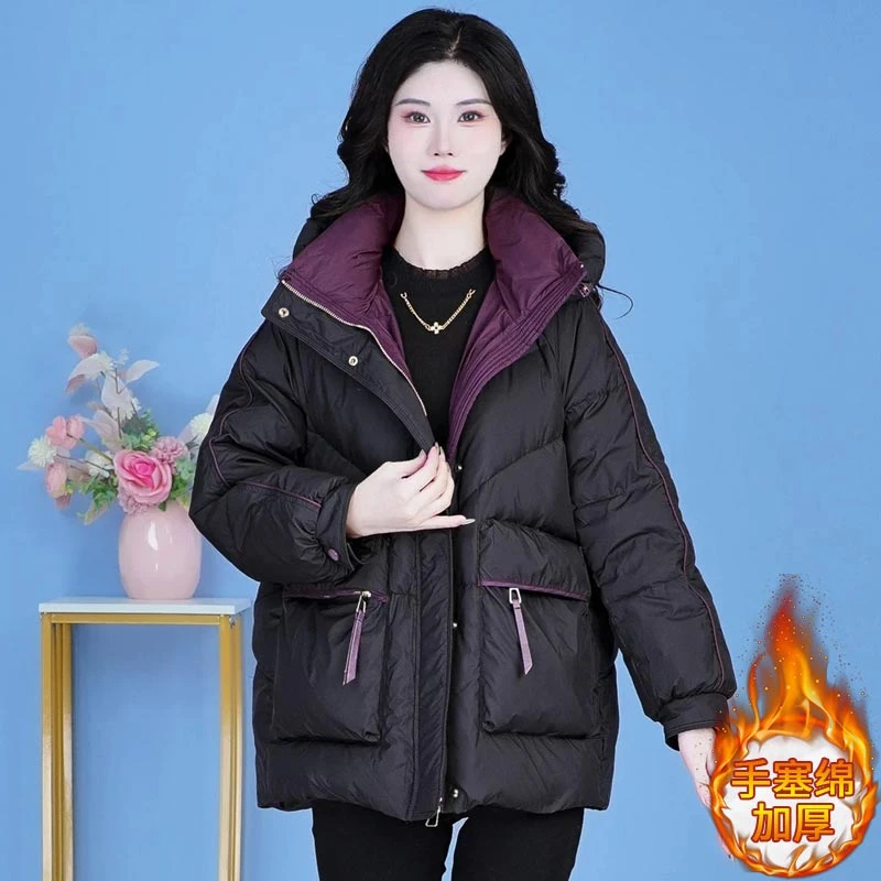 休闲时尚连帽保暖棉服女2025年冬季新款韩版洋气宽松百搭加厚外套