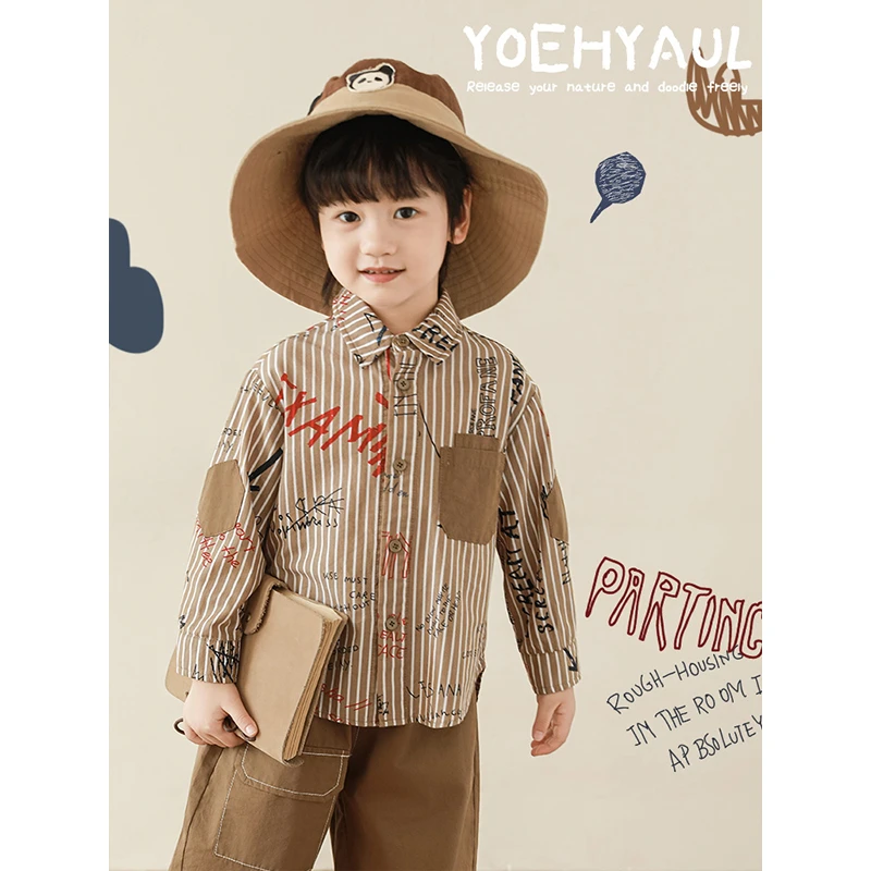 YOEHYAUL/幼悠春二波 原创趣味涂鸦印花旅行手札系列衬衫 N5808