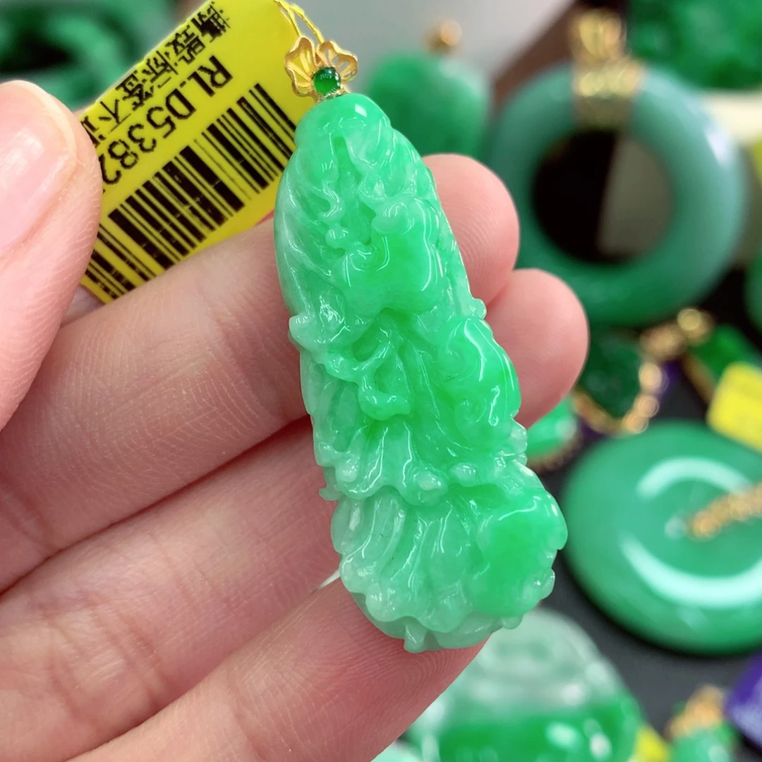 翡翠18K金镶嵌吊坠(不含链)