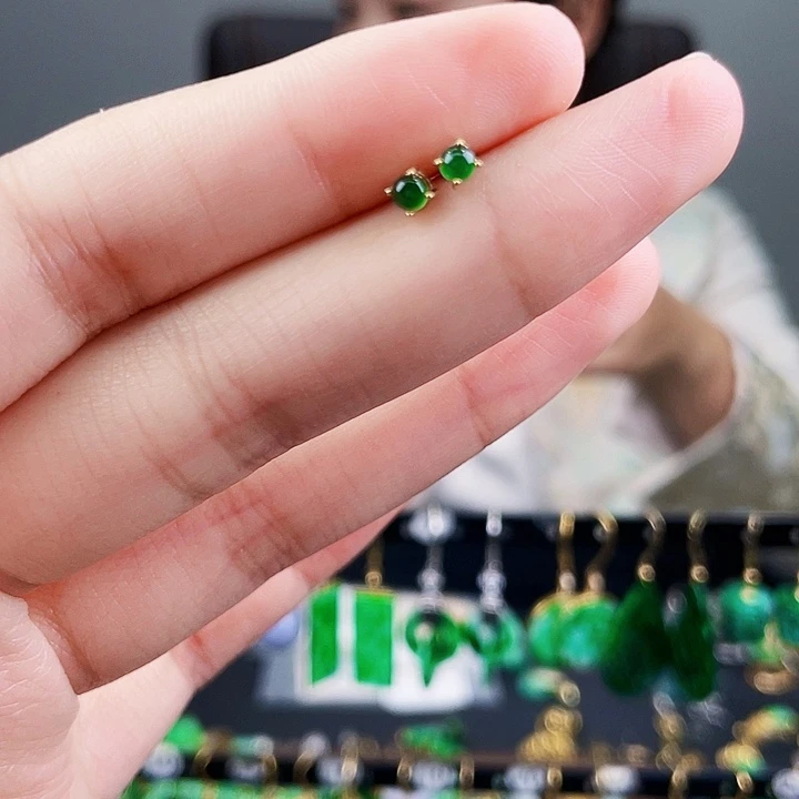 翡翠耳饰银S925镶嵌饰品