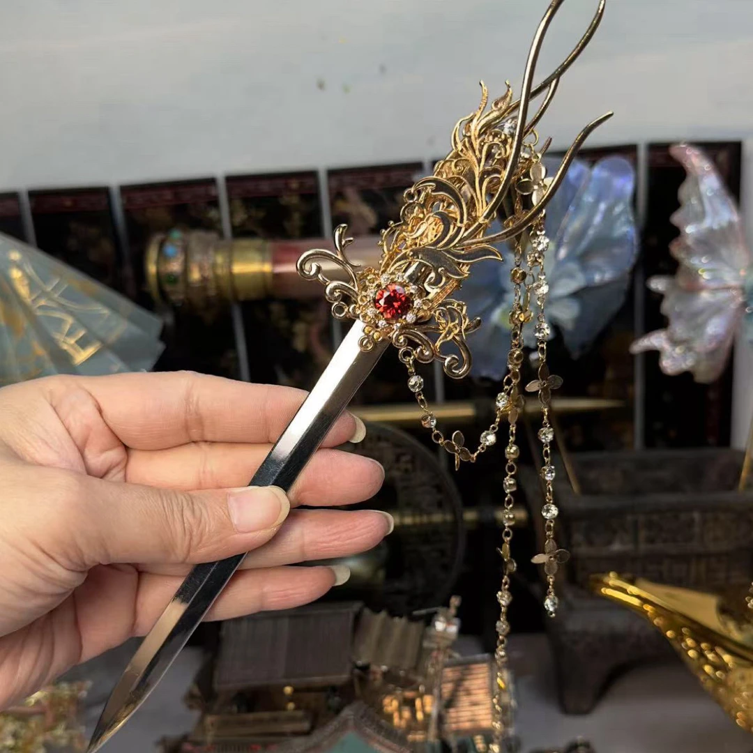 新款重生归来动漫古风剑簪发饰 合金黄铜材质 未开刃