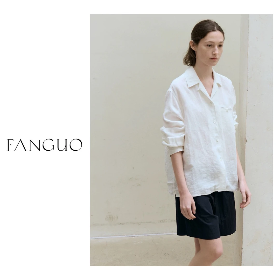 古巴领！法式复古休闲慵懒气质100%亚麻长袖亚麻衬衫女春秋31002