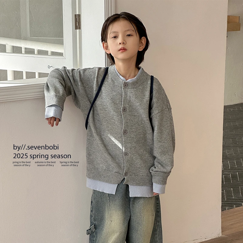 【现货】儿童毛衣外套2025春秋装新款男女童开衫针织纯色中大童