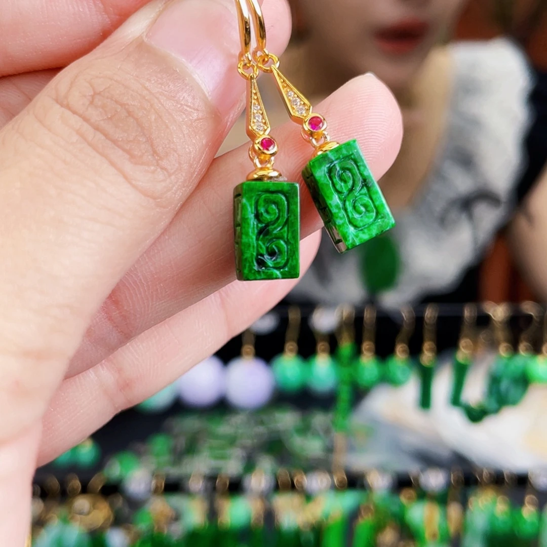 银S925镶嵌翡翠耳饰