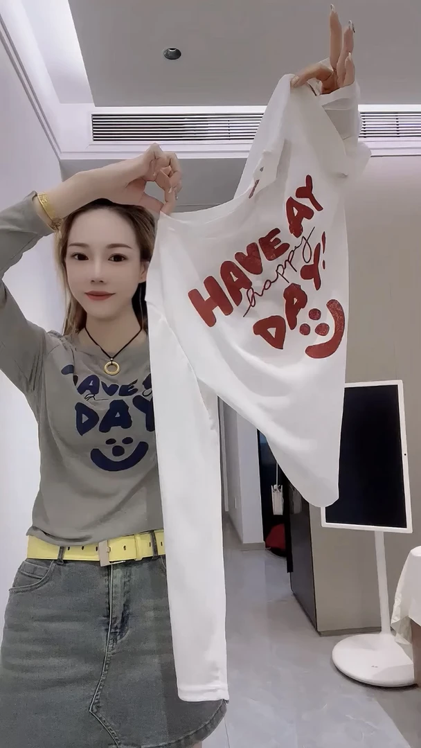 欧洲站2025夏季新款前后字母印花长袖打底衫女时尚洋气百搭上衣潮