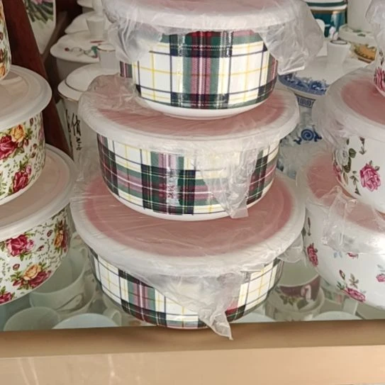 新疆西藏包邮彩格骨质瓷三件套保鲜碗