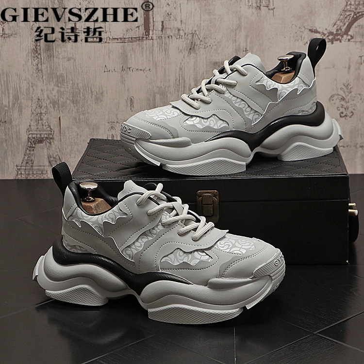 纪诗哲老爹鞋男秋季新款阿甘鞋厚底内增高男士网面透气厚底阿甘鞋