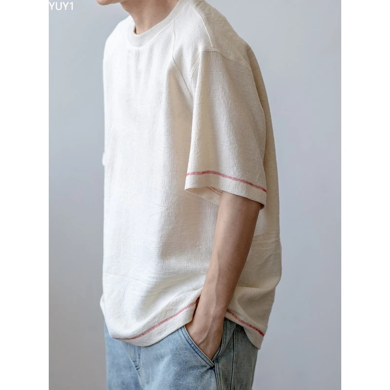 YUY1朴实无华但也有故事 红线刺绣肌理感T恤