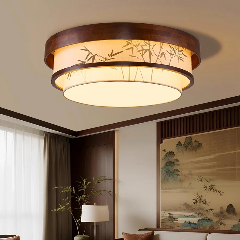 墨竹禅意吸顶灯中古风客厅卧室餐厅宋代美学中国风实木吊灯主灯具