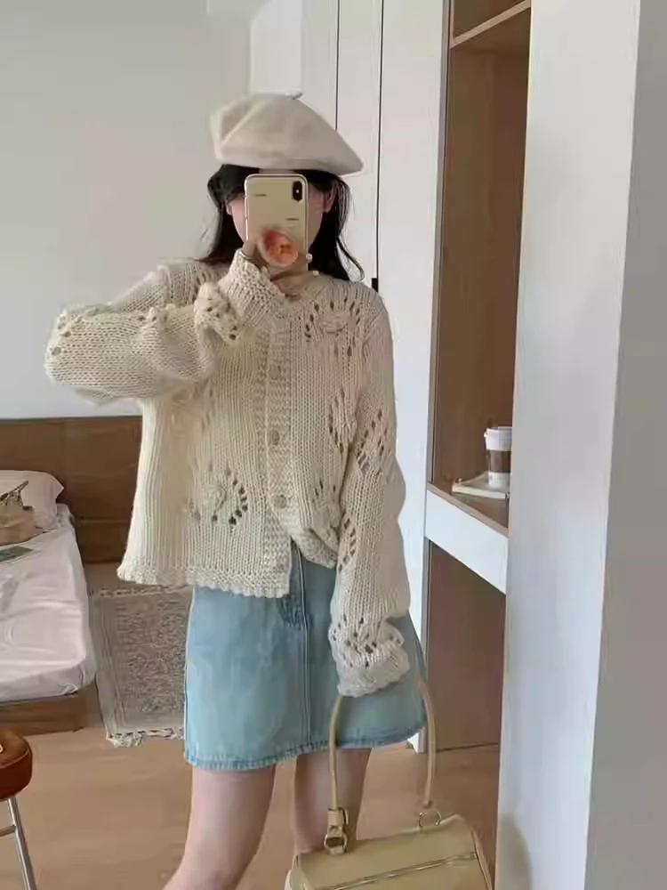 秋冬chic上衣针织开衫新款打底毛衣外套慵懒风高级设计感小众韩系