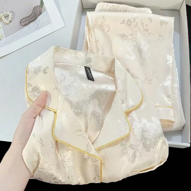 【2025新款/长袖长裤】带胸垫睡衣女春季新款网红爆款家居服女