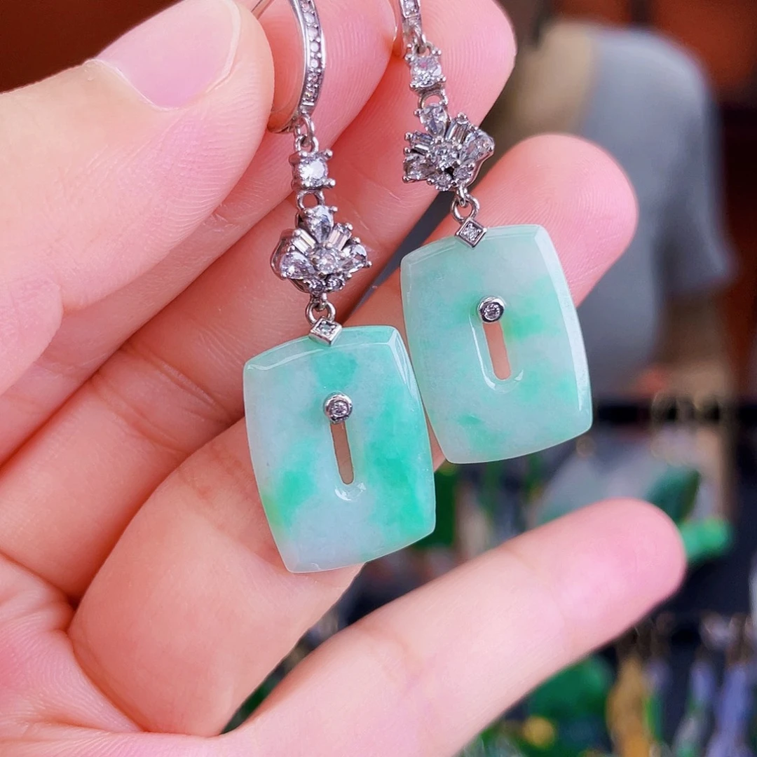 翡翠银S925镶嵌耳饰饰品