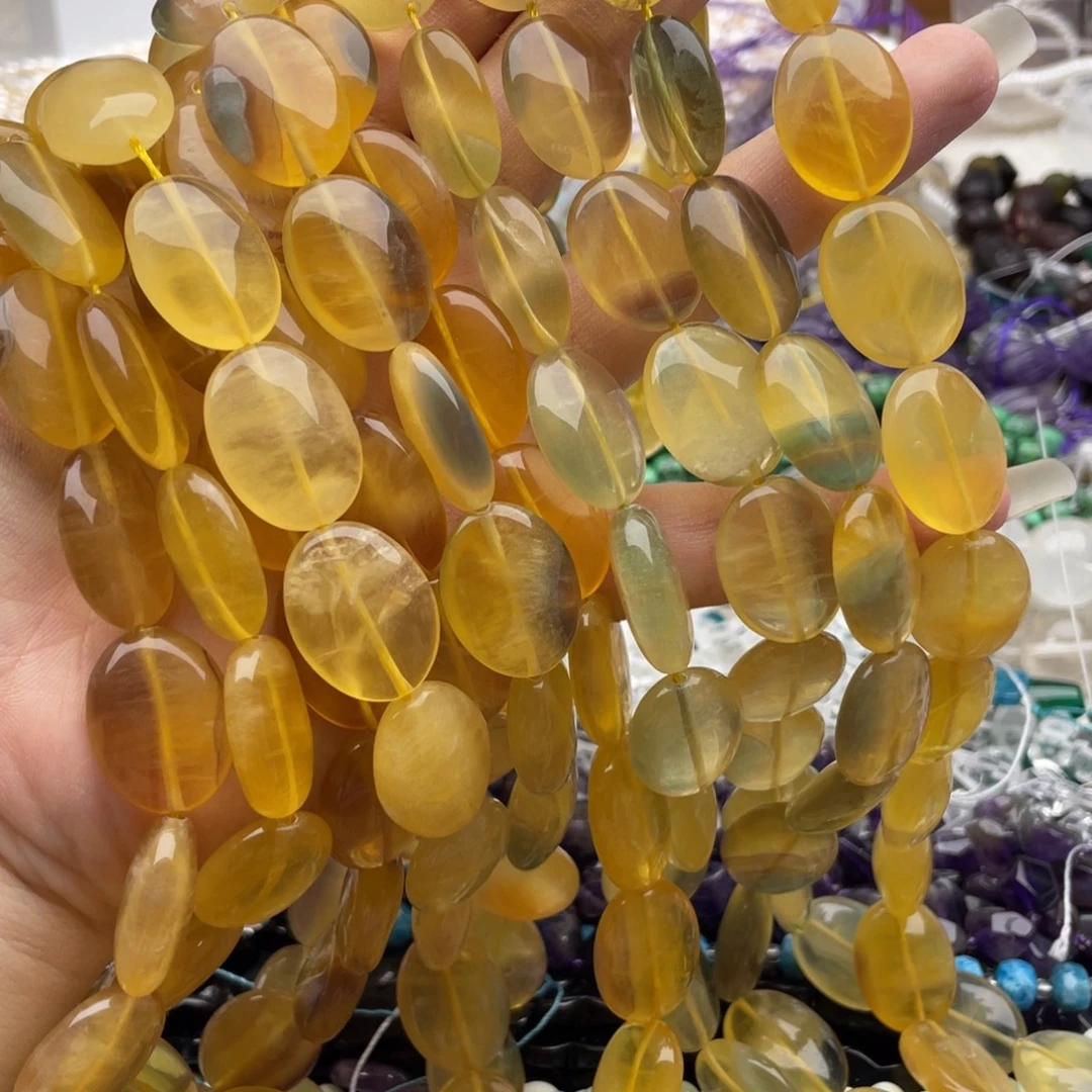 玛瑙/玉髓合金珠宝半成品一条装16*20左右黄莹椭圆片