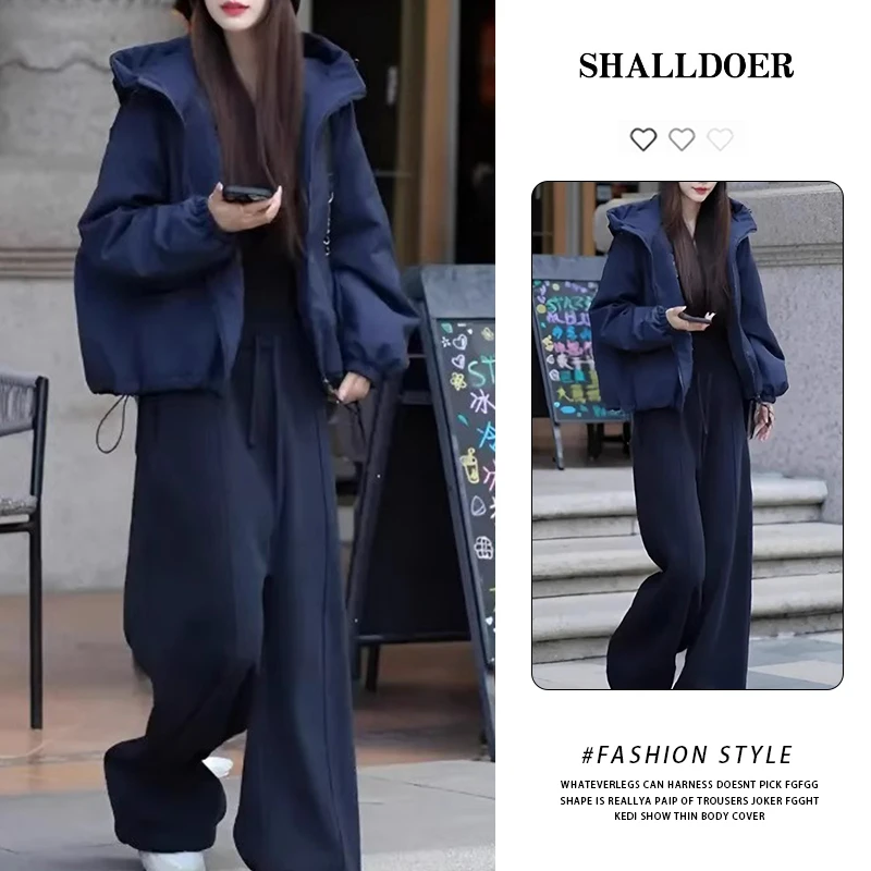 SHALLDOER【悉尼假期】连帽外套休闲裤两件套2026冬季夹棉时尚套装