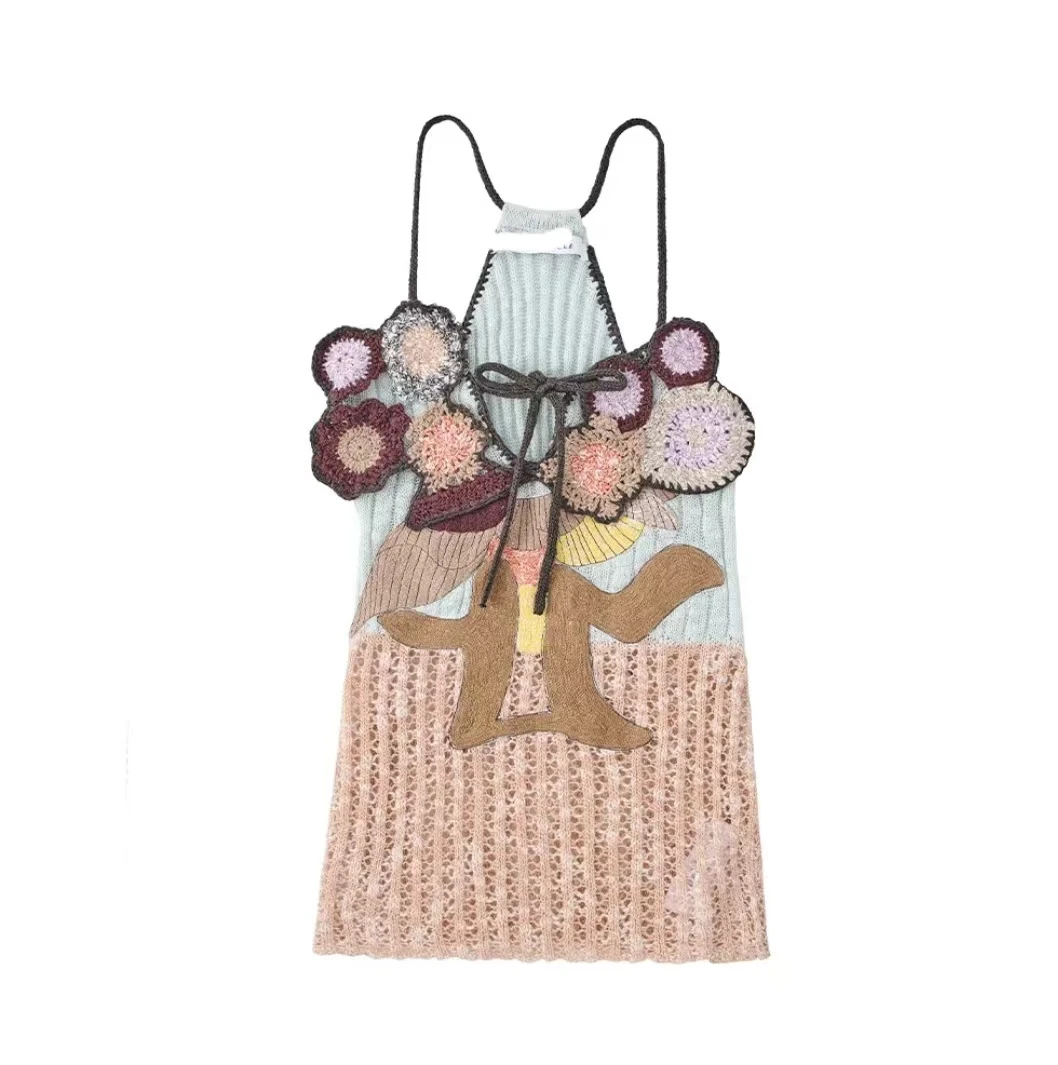 手工钩花吊带背心
