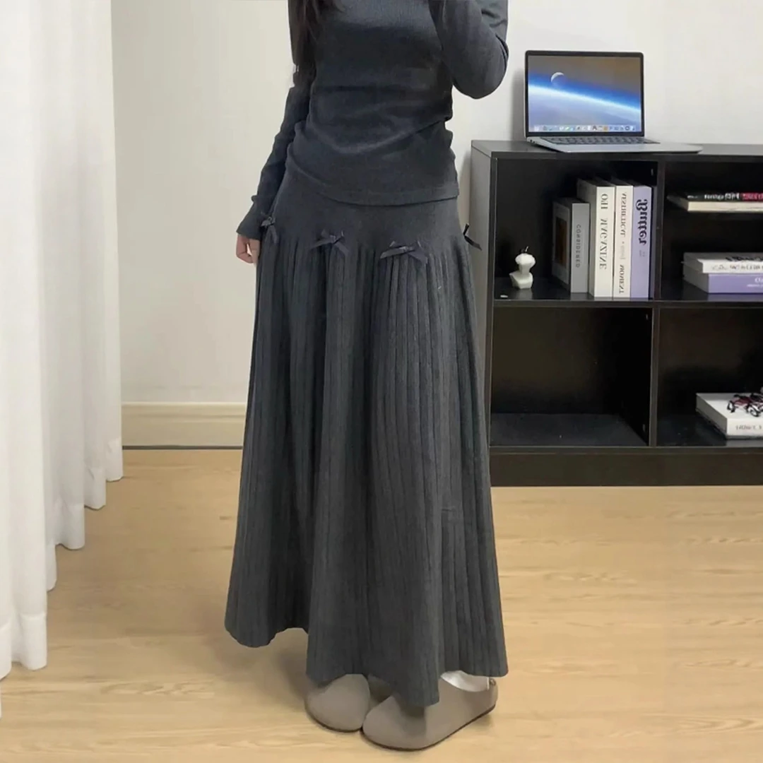 ins风灰色针织半身裙秋冬中长款大码胖mm遮胯显瘦巨好看的a字裙子