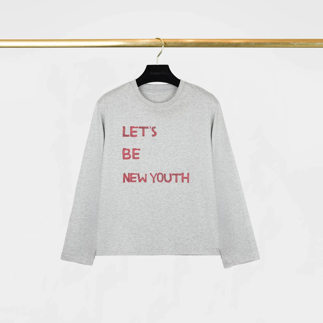 我是摩羯 新青年T 100精梳长绒棉字母圆领百搭长袖秋季上衣