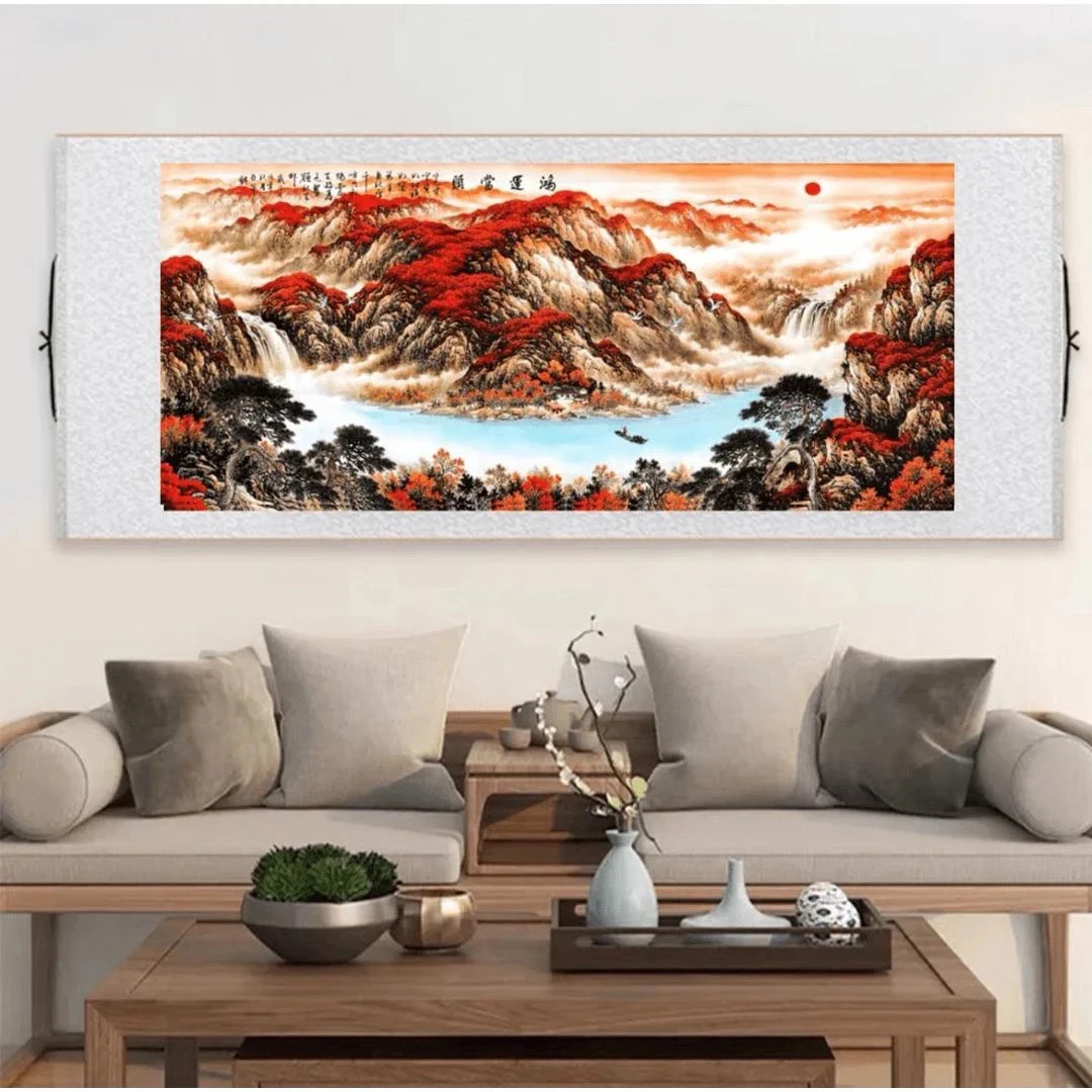 鸿运当头1.8✖️70山水卷轴挂画