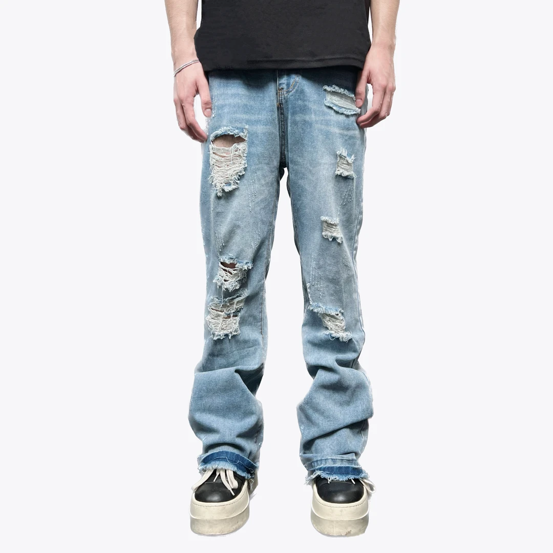 CandyCash Cleanfit美式archive小众复古做旧破坏补丁微喇蓝牛