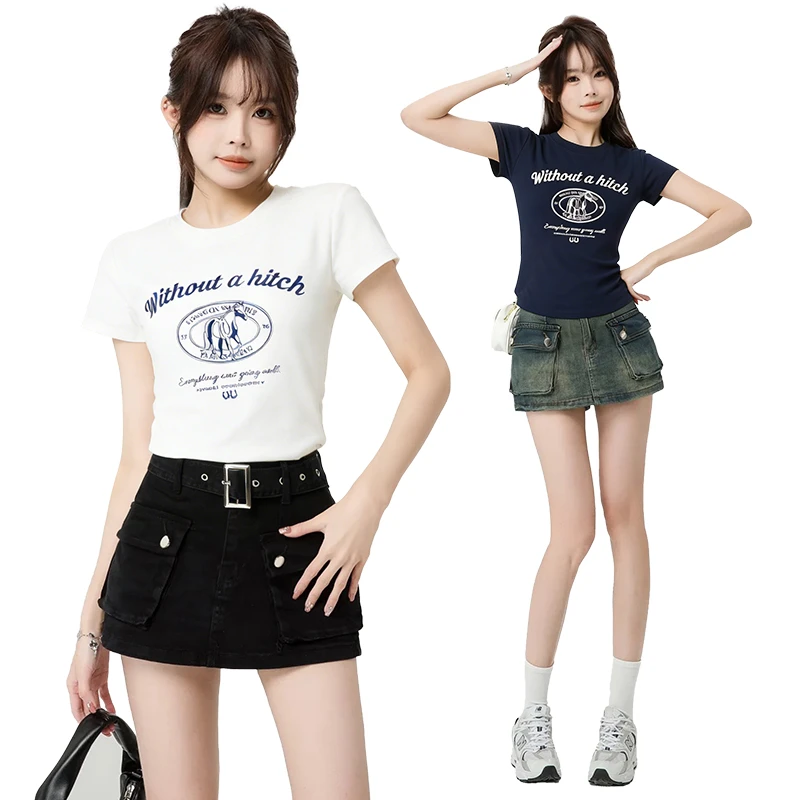 2026新款圆领显瘦休闲女小马字母显瘦T恤短袖吸汗时尚印花