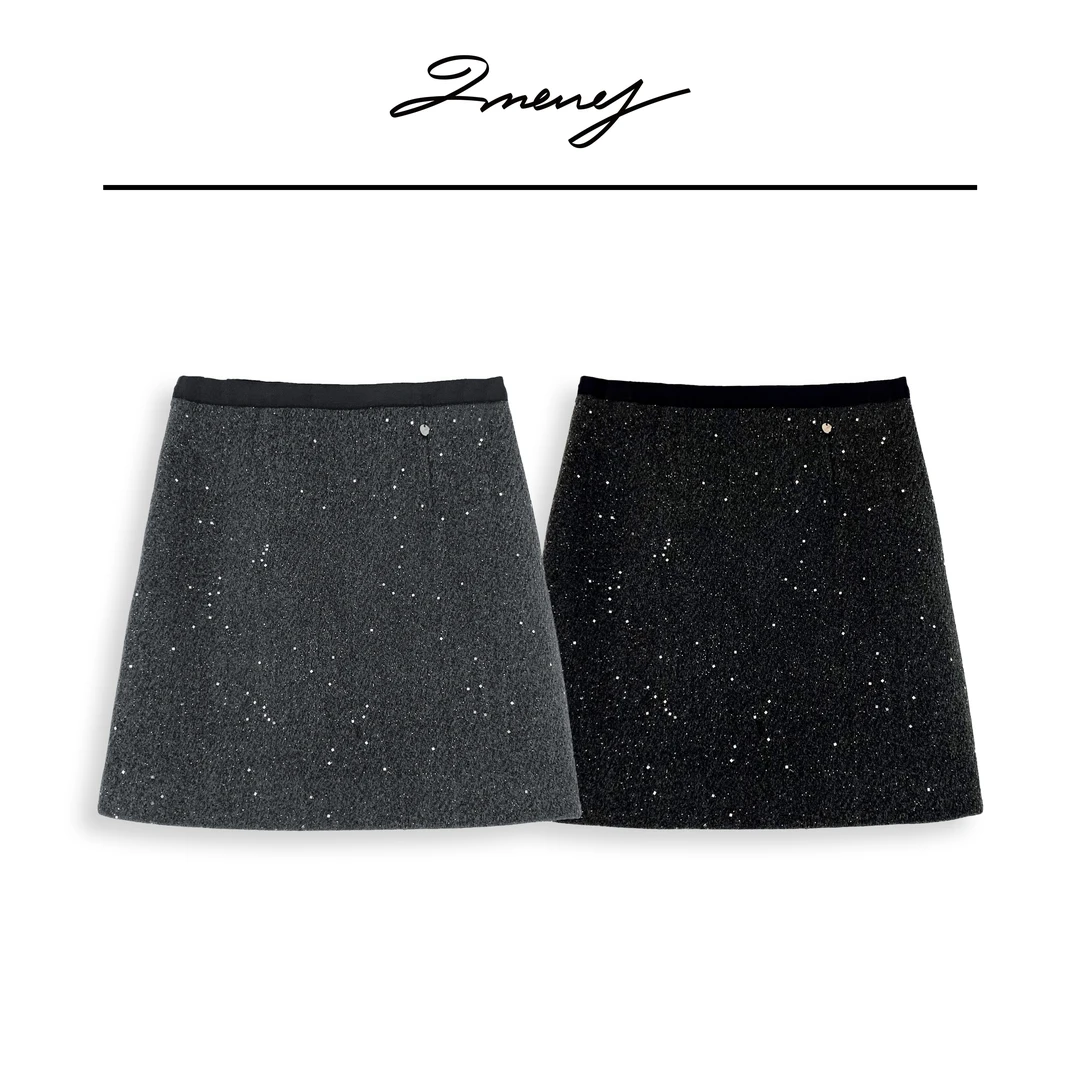 LMENY闪闪半裙~高腰小香风羊毛毛呢细闪显瘦半身裙24DQ008