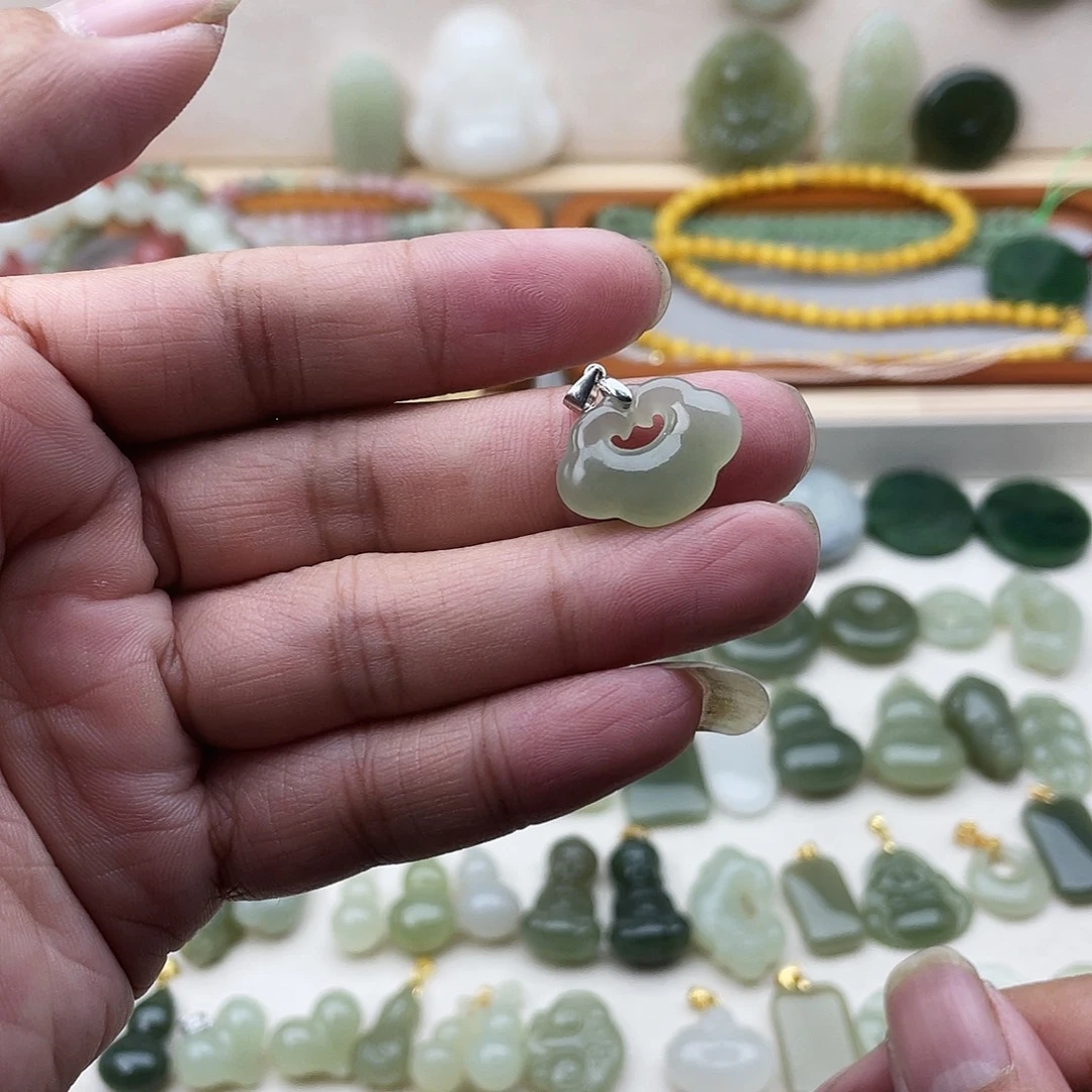 和田玉银S925镶嵌吊坠(不含链)