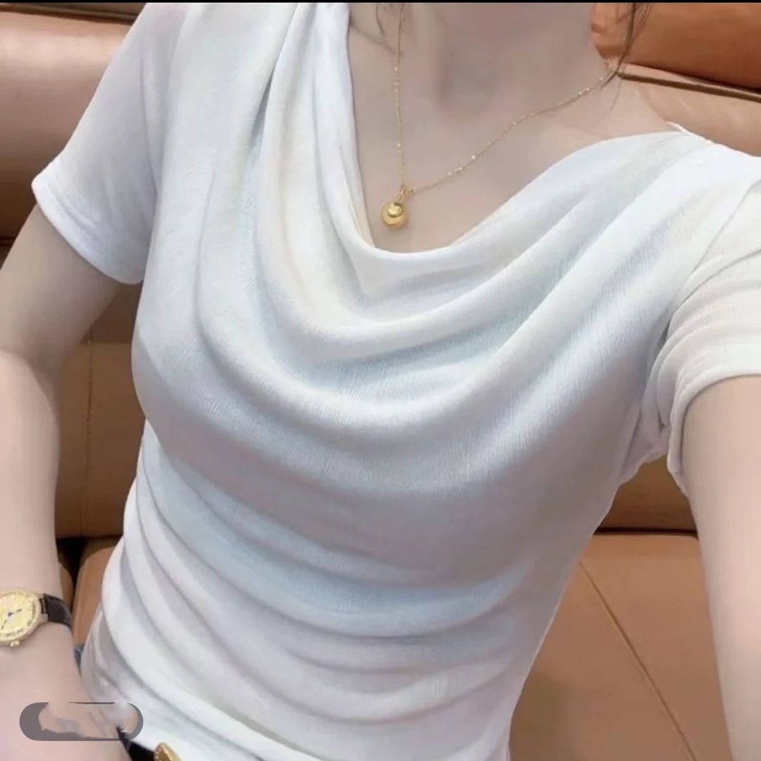 小敏家,夏季新款简约荡领T恤女百搭洋气显瘦气质