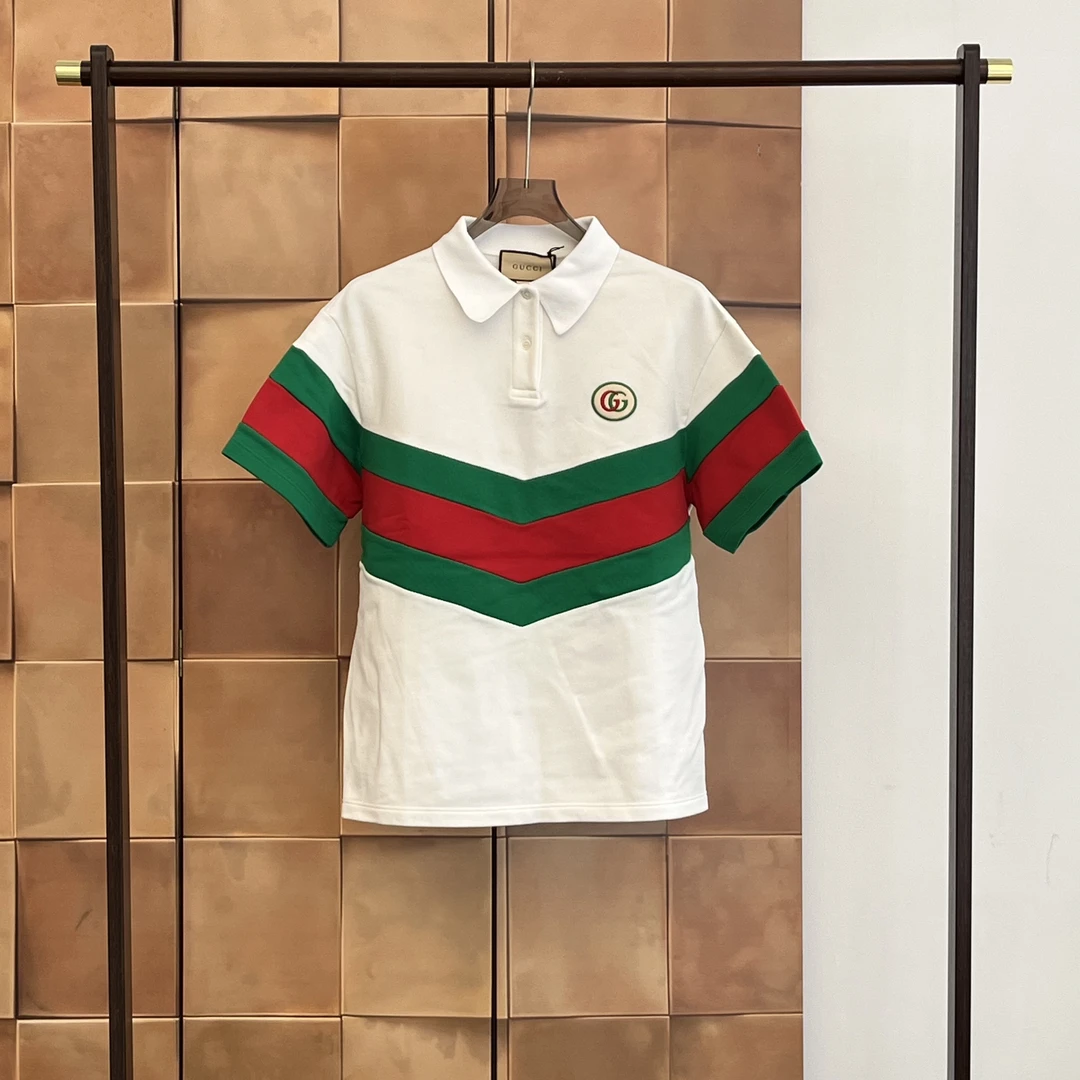 全新未使用 GUCCI/古驰 红绿刺绣双G徽标短袖polo衫/xs码/31202
