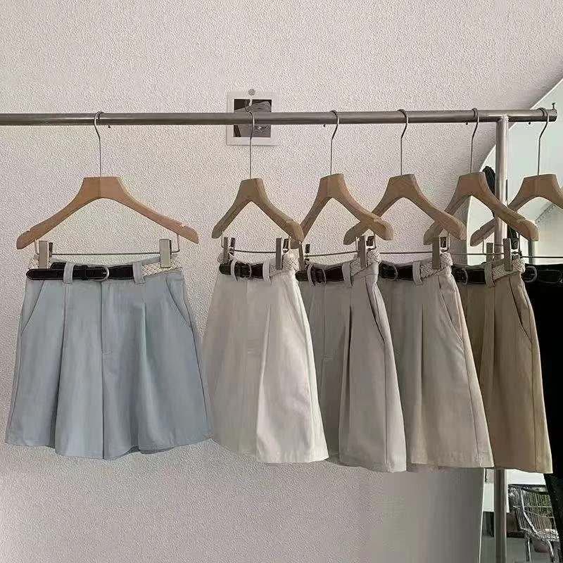 Datou 编织皮带洗水棉阔腿短裤98016