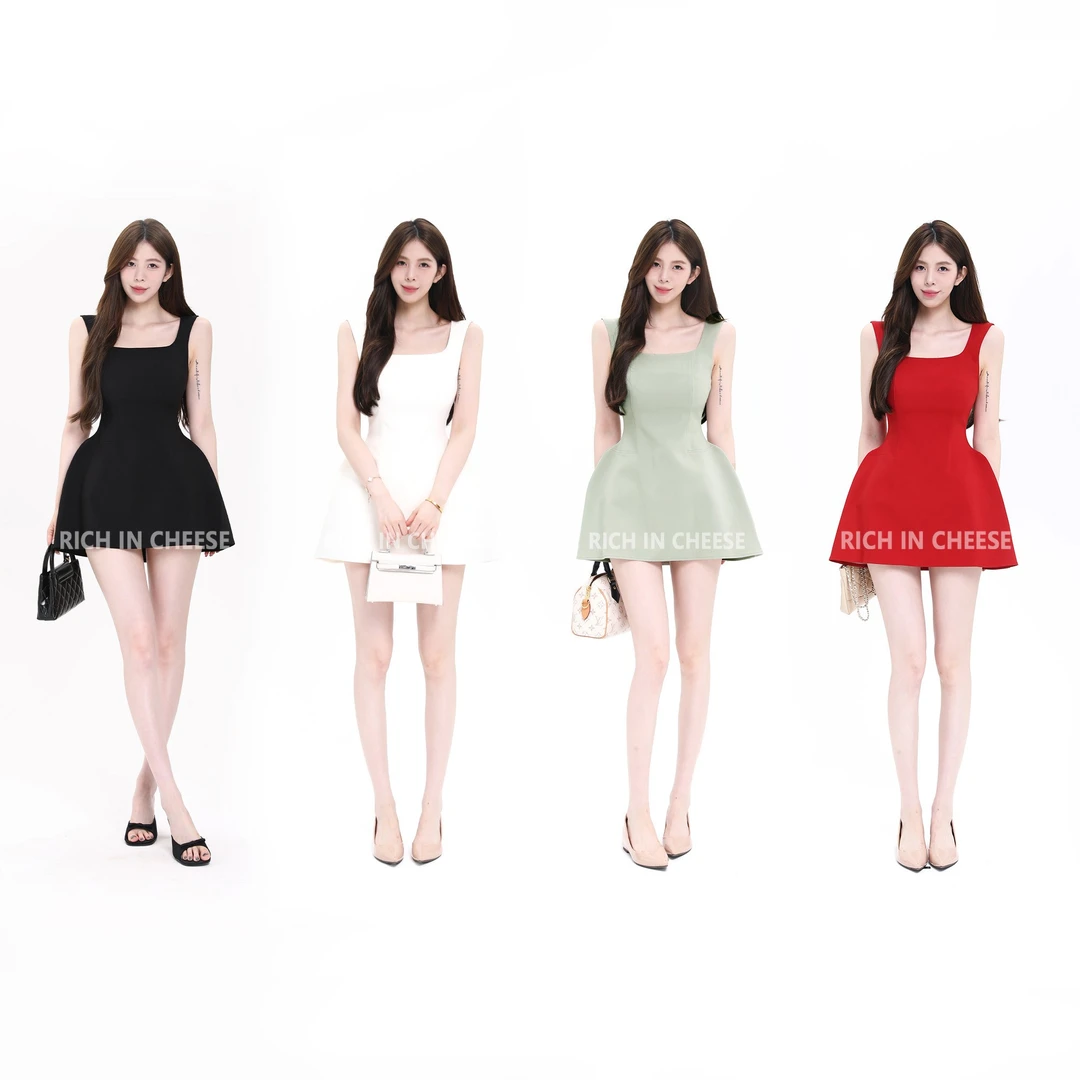 舒胡蕾 气质赫本【部分现货】高级感方领无袖工字背心设计感连衣裙