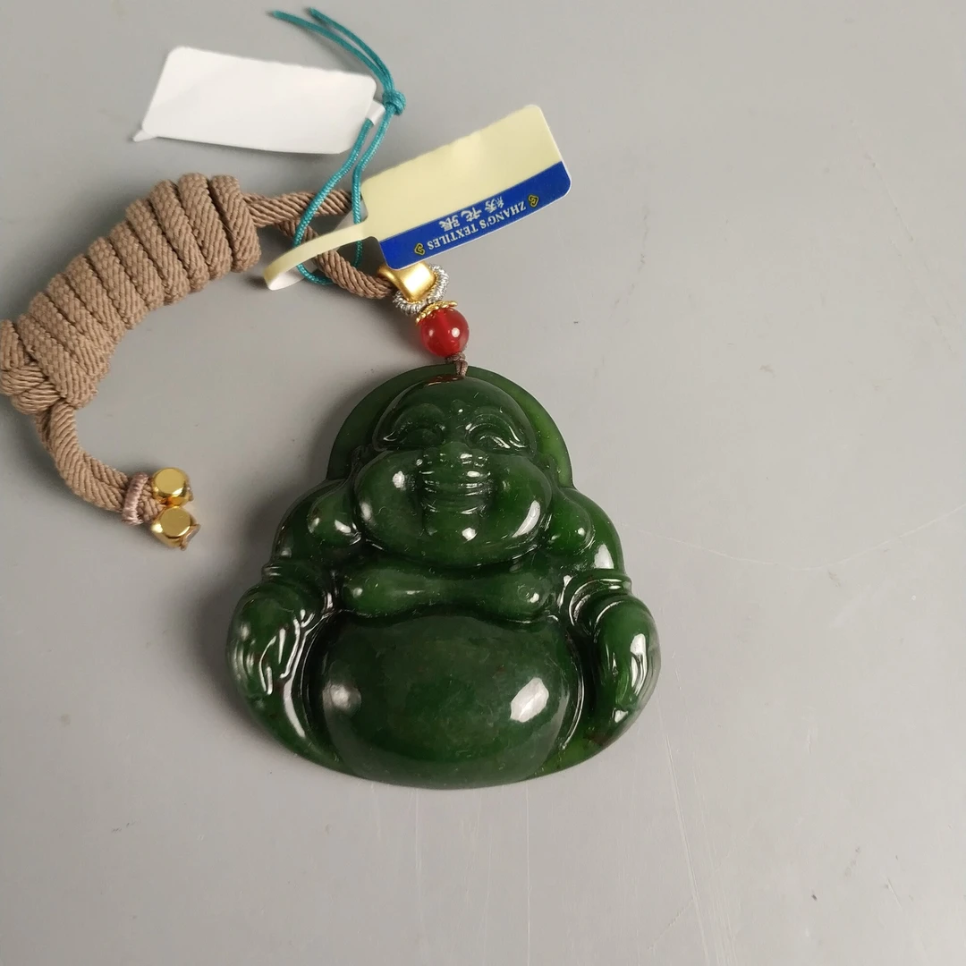 20世纪中后期和田玉碧玉弥勒M25AX002959手把件/挂坠/摆件/绣花张