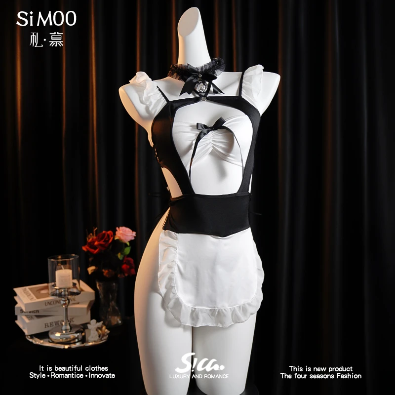 【女仆咖啡】纯欲风可爱镂空白色显瘦睡衣黑色性感连体家居服套装