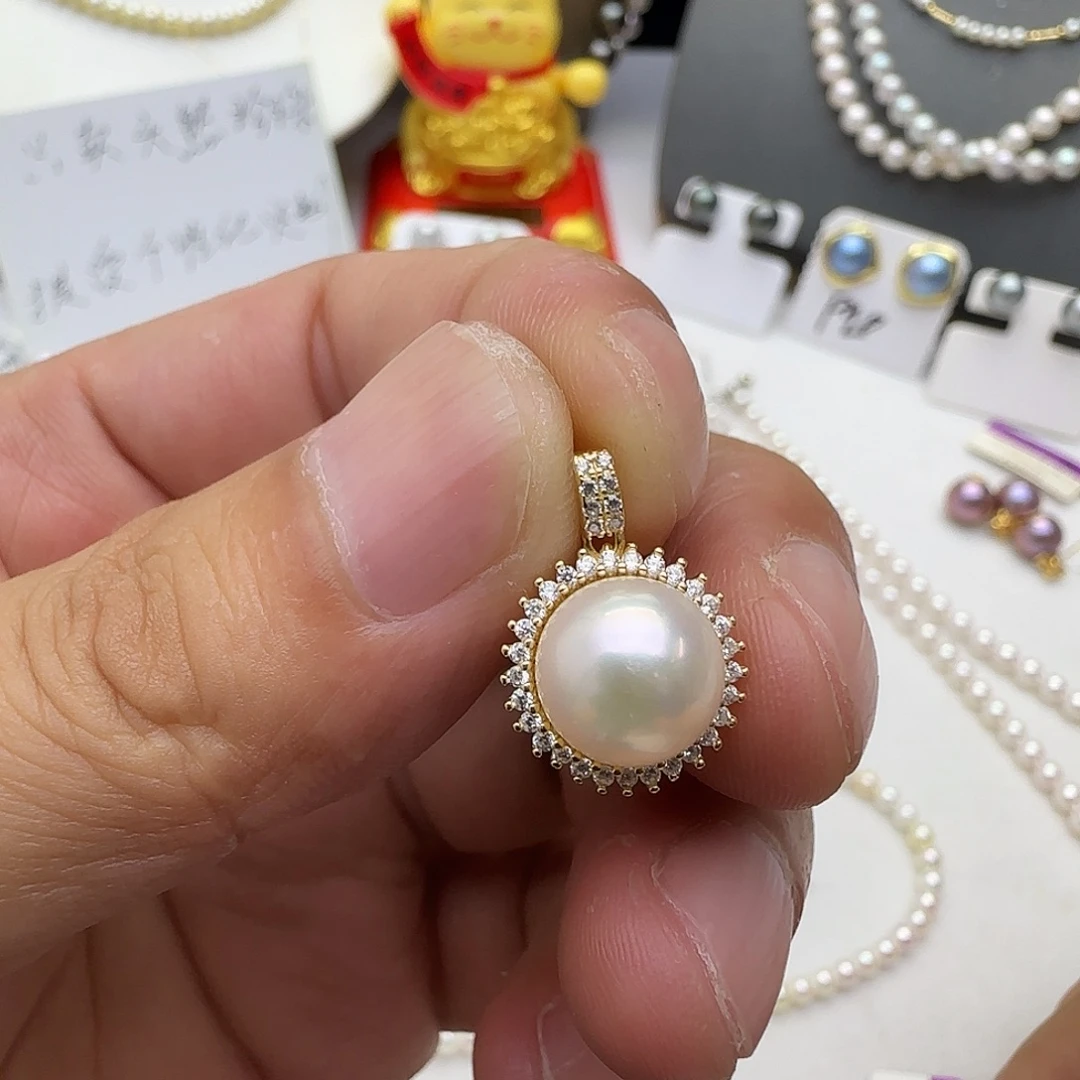 海水珍珠银S925镶嵌吊坠(不含链)9-10mm海水akoya吊坠