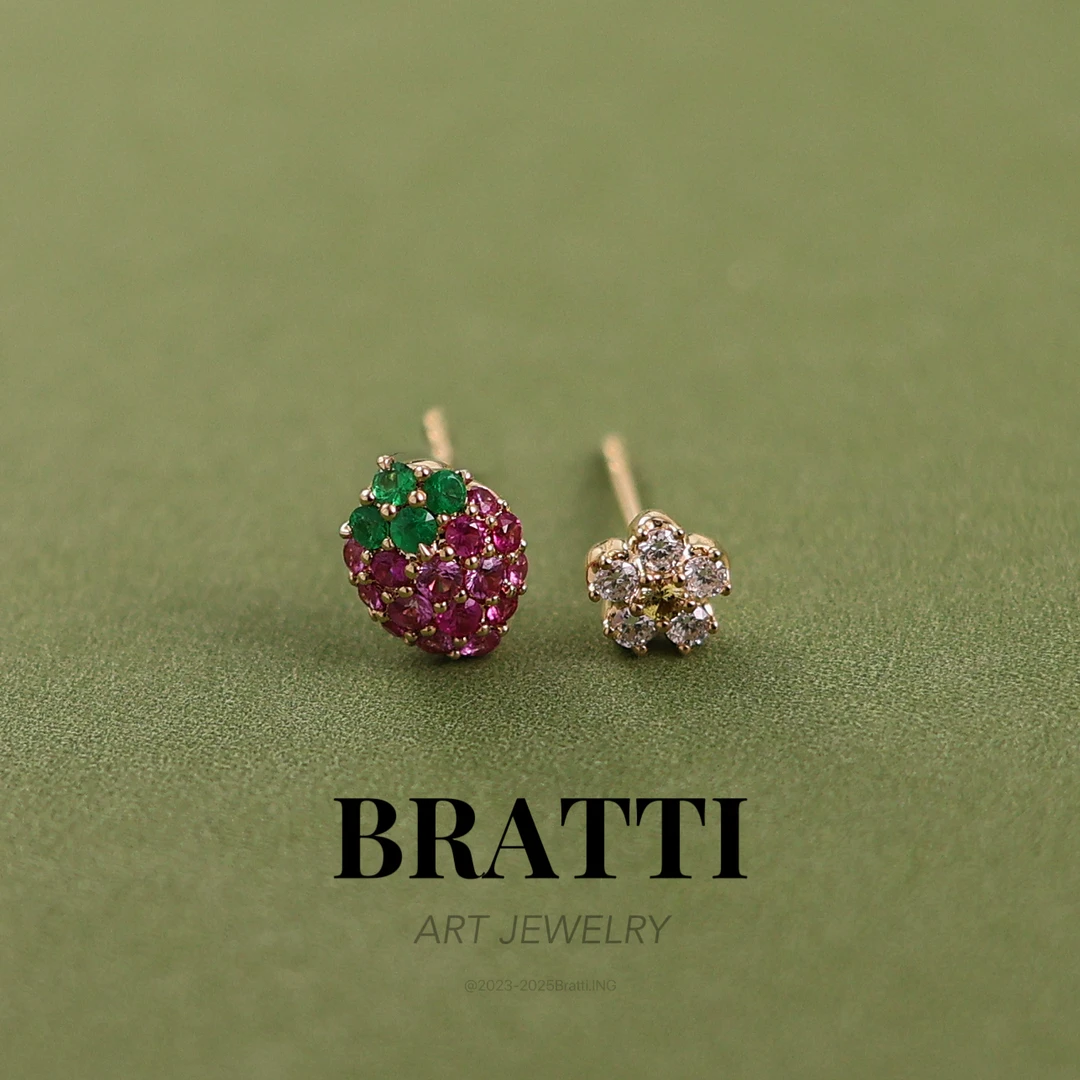 Bratti珠宝18K金“莓好时光”祖母绿粉蓝宝钻石耳饰-KW250904