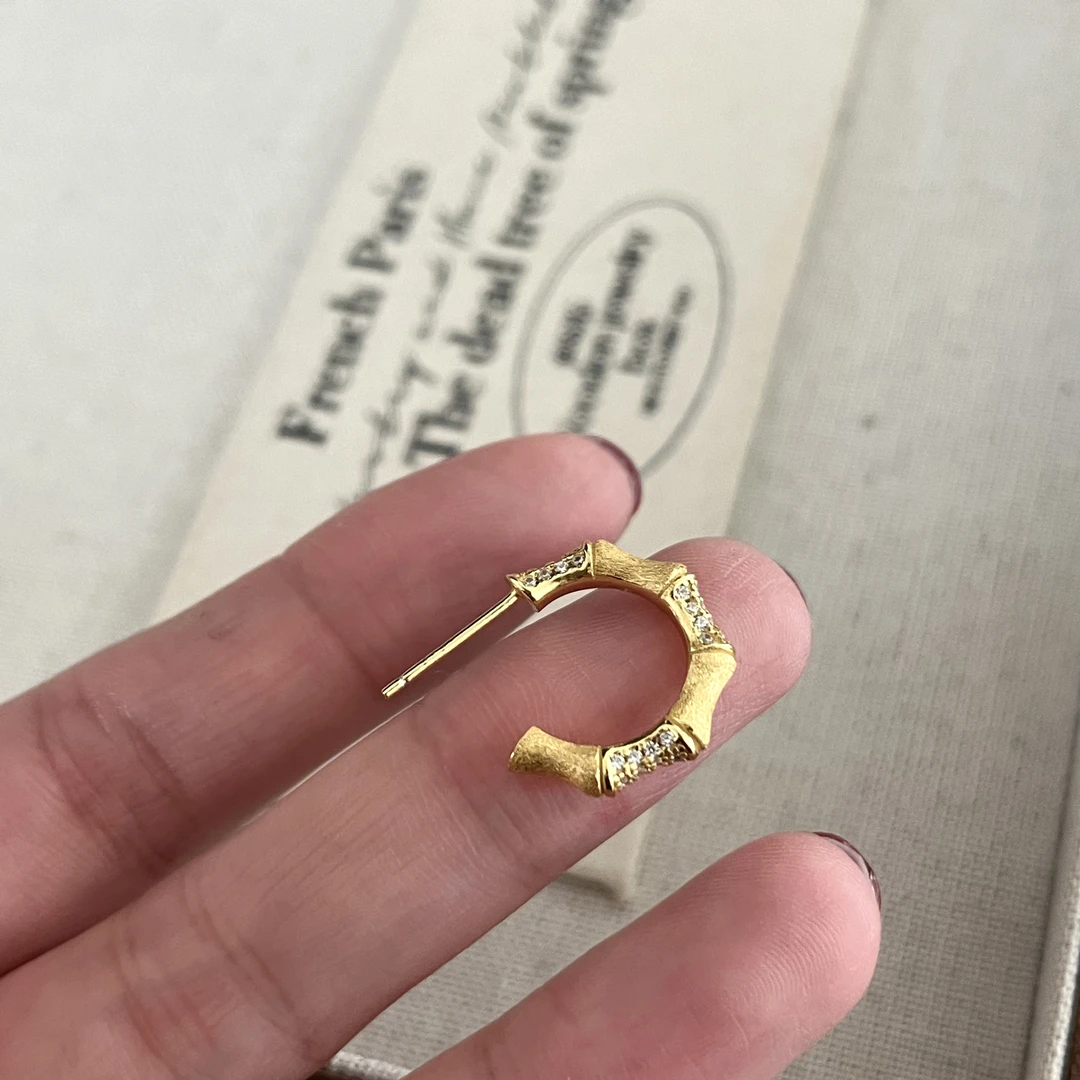 925银合成锆石耳饰 韩ins风时尚百搭气质简约 竹节耳钉