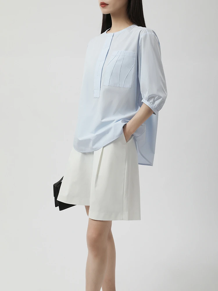 玛氏嘉敏 新品 棉质简约小众通勤别致上衣 休闲衬衫 642248