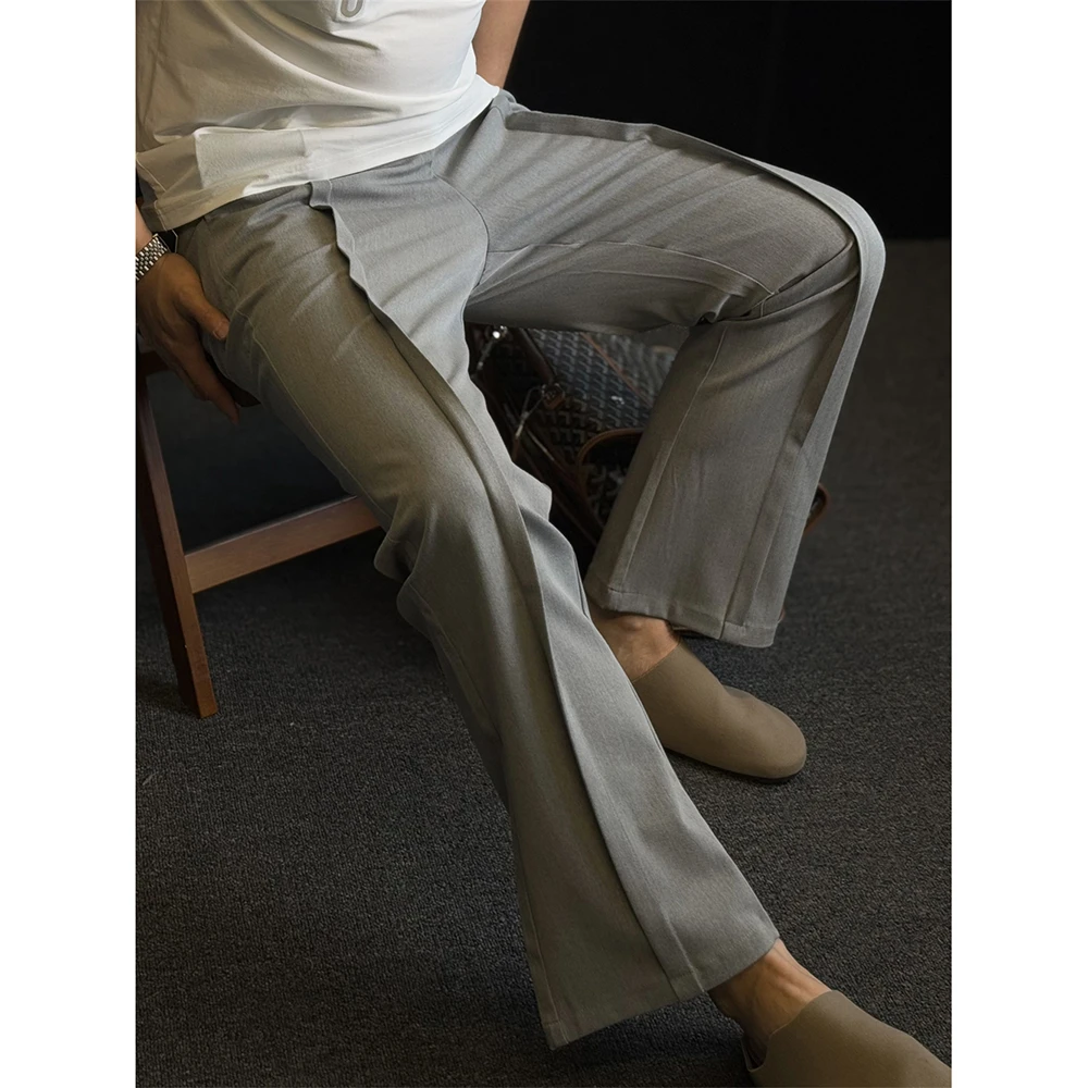 简素Design褶皱设计垂感直筒休闲西装裤男松紧腰通勤微喇长裤春夏
