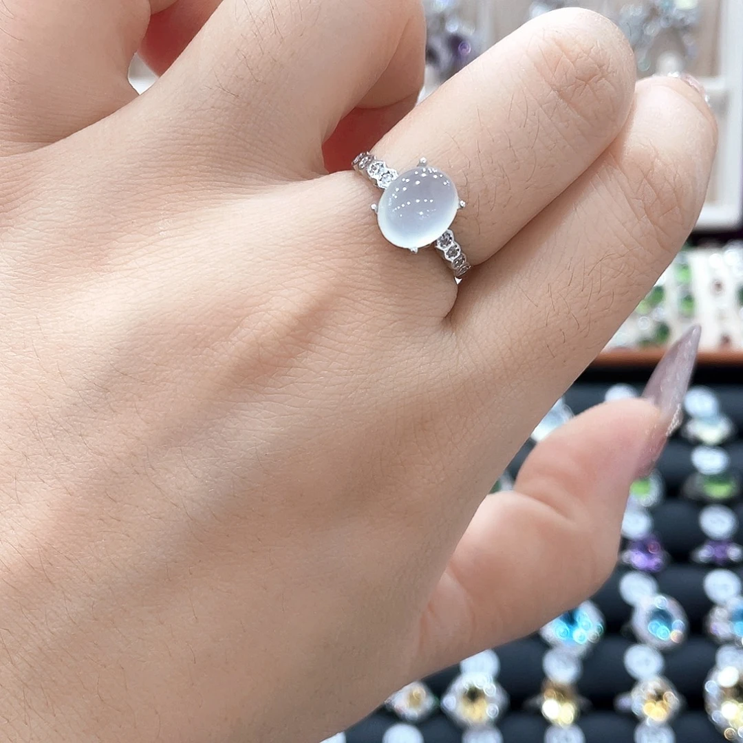 蛇纹石玉银S925镶嵌戒指