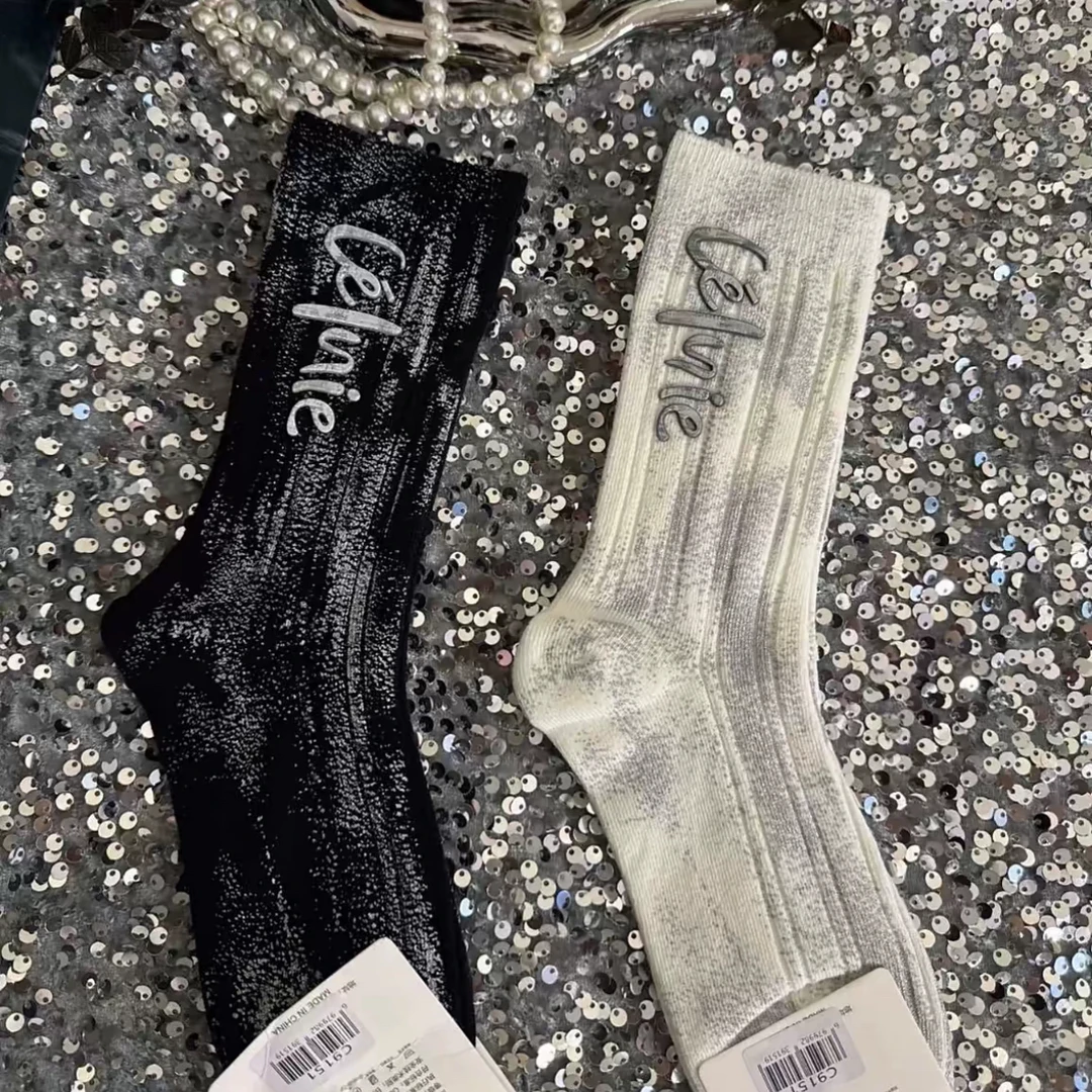 新款喷漆字母堆堆袜～女袜