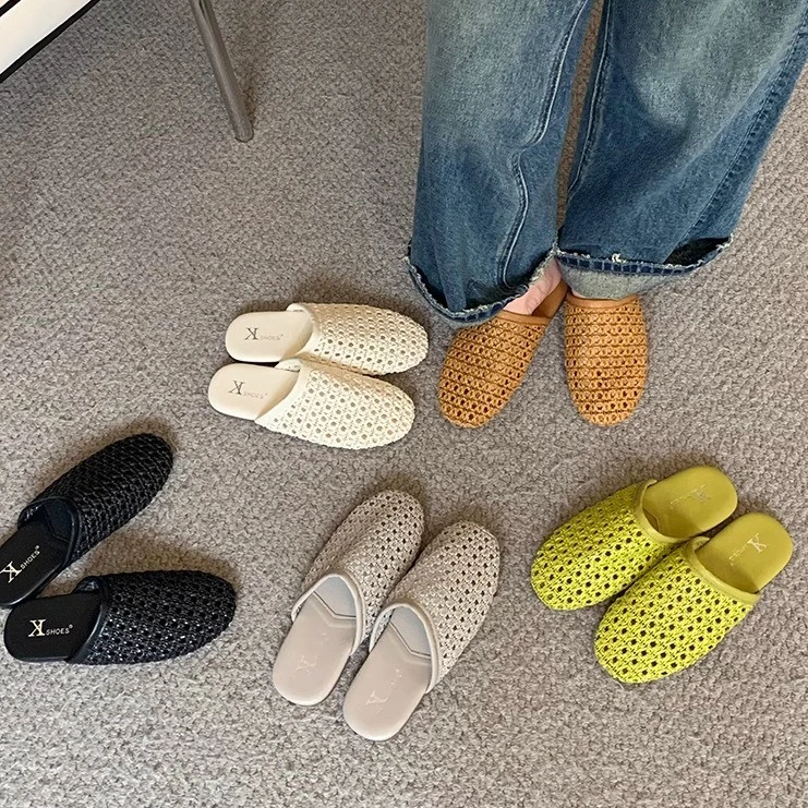 【万达撤柜】镂空透气平底包头拖鞋女外穿2025复古穆勒鞋配裙子玛